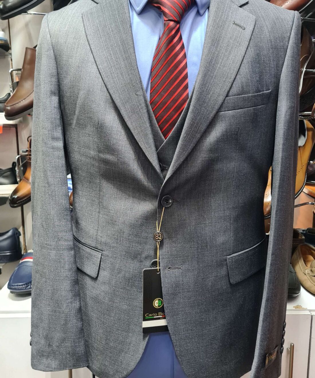 Grey three piece suit