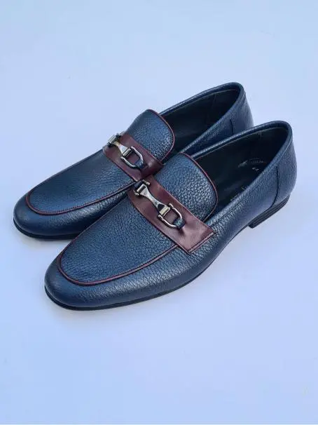 blue snaffle trim loafers